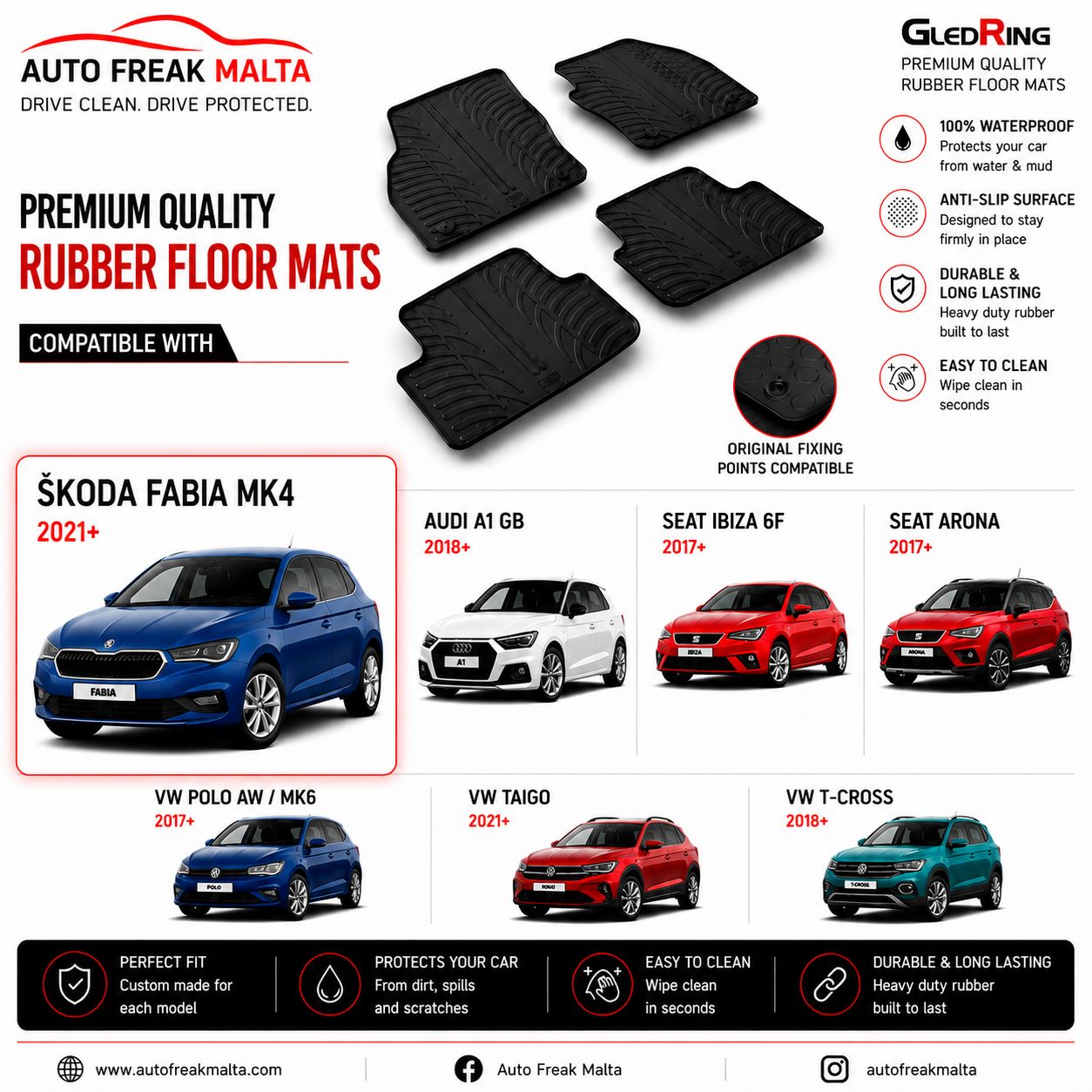 SKODA FABIA MK4 2021+ / VW TAIGO 2021+ / VW T-CROSS 2018+/VW POLO AW / MK6 2017+ / SEAT IBIZA 6F 2017+ / SEAT ARONA 2017+ / AUDI A1 GB 2018+