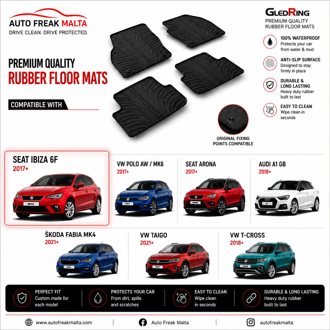 SEAT IBIZA 6F 2017+ / SEAT ARONA 2017+ / AUDI A1 GB 2018+ / SKODA FABIA MK4 2021+ / VW TAIGO 2021+ / VW T-CROSS 2018+/VW POLO AW / MK6 2017+