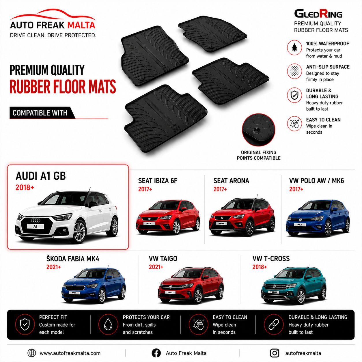 AUDI A1 GB 2018+ / SKODA FABIA MK4 2021+ / VW TAIGO 2021+ / VW T-CROSS 2018+/VW POLO AW / MK6 2017+ / SEAT IBIZA 6F 2017+ / SEAT ARONA 2017+
