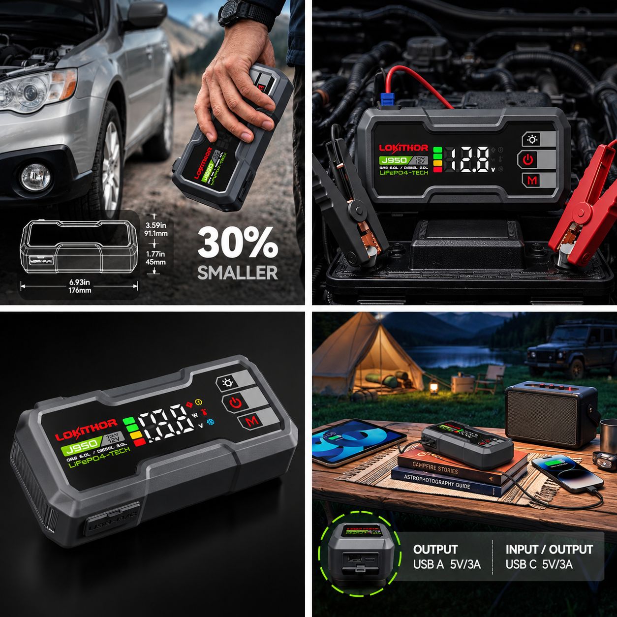 Lokithor J950 950A Ultra-Compact LiFePO4 Jump Starter – 12V Portable Car Jump Starter