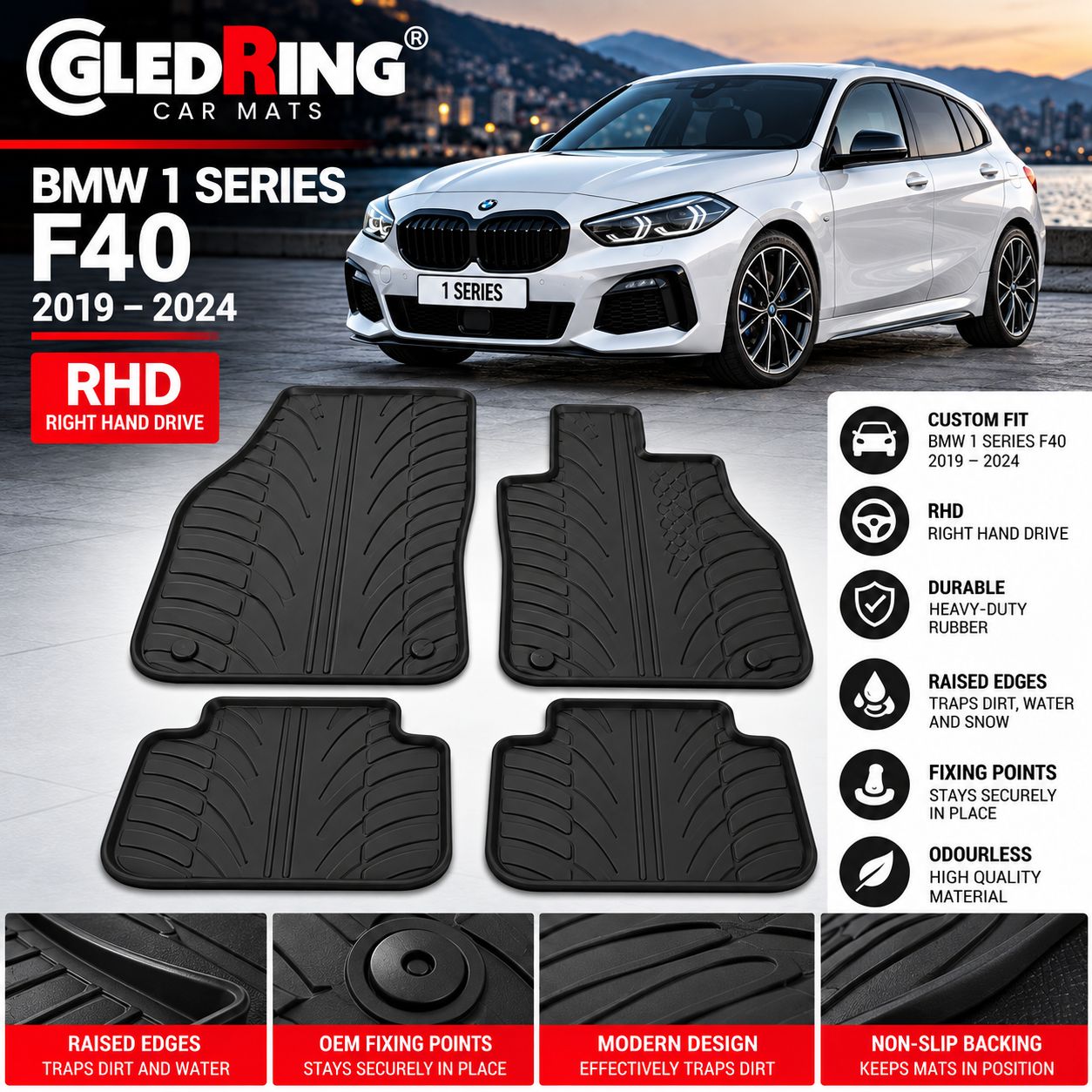 BMW 1 Series F40 Floor Mats RHD 2019–2024 | Manual &amp; Automatic   RHD-0197