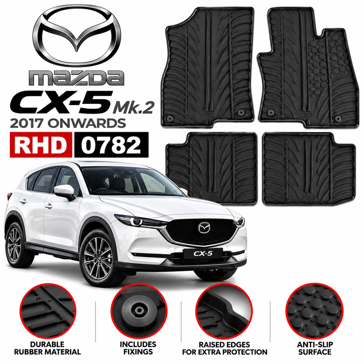 Mazda CX-5 Mk.2 RHD Rubber Floor Mats 2017+ – RHD- 0782