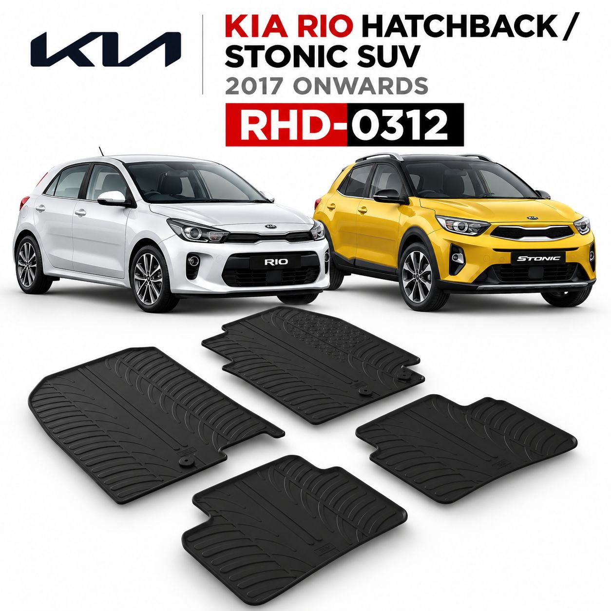 Gledring Kia Rio Hatchback / Stonic RHD Rubber Floor Mats 2017+ – RHD-0312