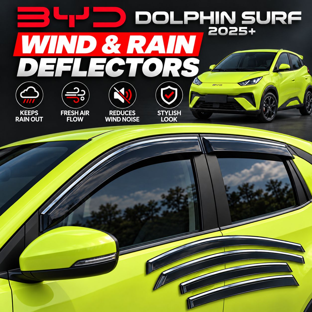 BYD Dolphin Surf 2025+ (Stick-On Wind Deflectors)