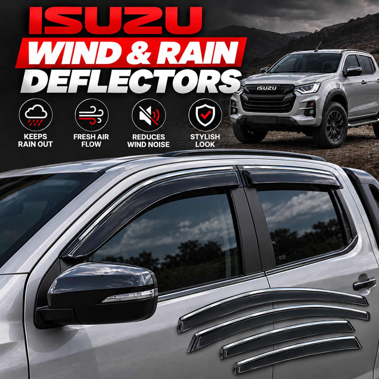 Isuzu D-Max  2021+ (Stick-On Wind Deflectors)