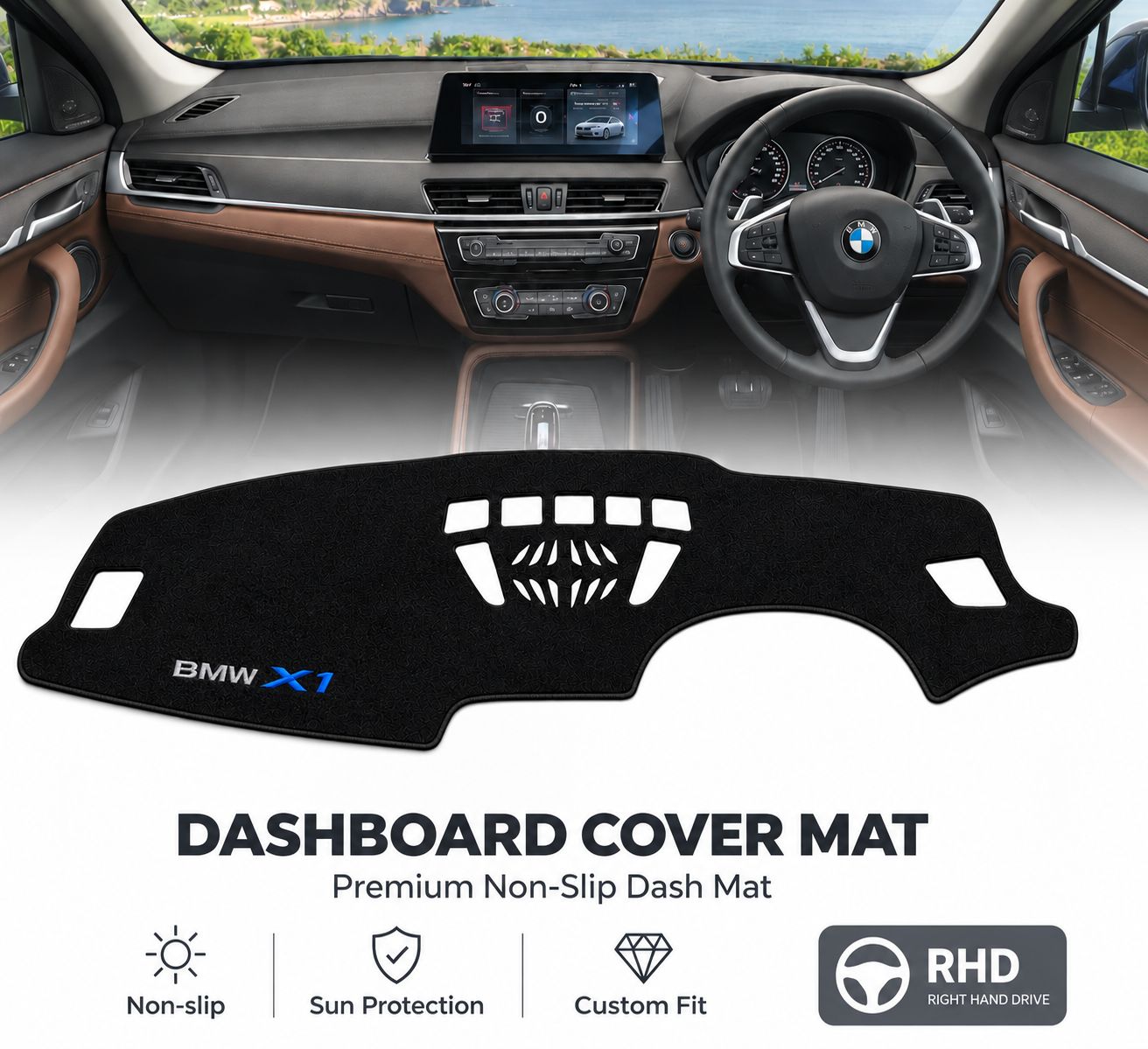 BMW X1 (F48) 2015–2022 Premium Custom-Fit Dashboard Cover Mat – RHD