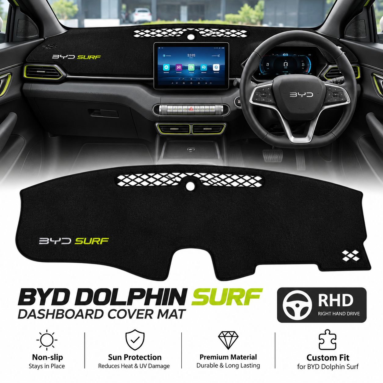 BYD Dolphin Surf 2025+ Premium Custom-Fit Dashboard Cover Mat – RHD