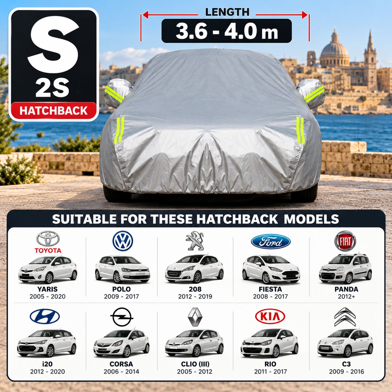 🟢 Small (S / 2S) Outdoor Car Cover – Small (S/2S) | Hatchback 3.6–4.0m | Waterproof Protection