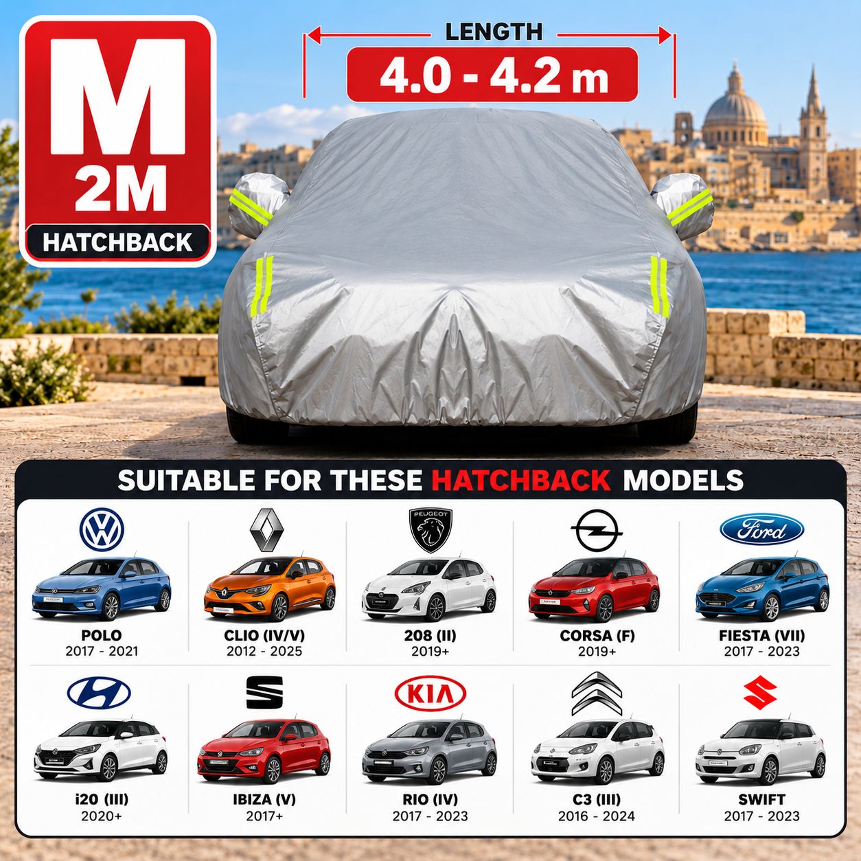 🔴 Medium (M / 2M) Outdoor Car Cover – Medium (M/2M) | Hatchback 4.0–4.2m | Waterproof Protection