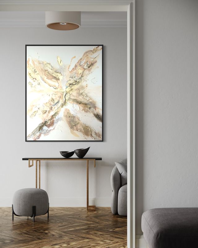 Unikat Unikat "Golden Bloom 80x100 cm Galerie Keilrahmen