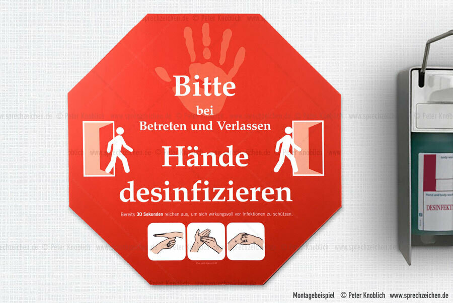 Hand Hygiene Hände-Desinfektion 30x30cm (rot) Hinweisschild