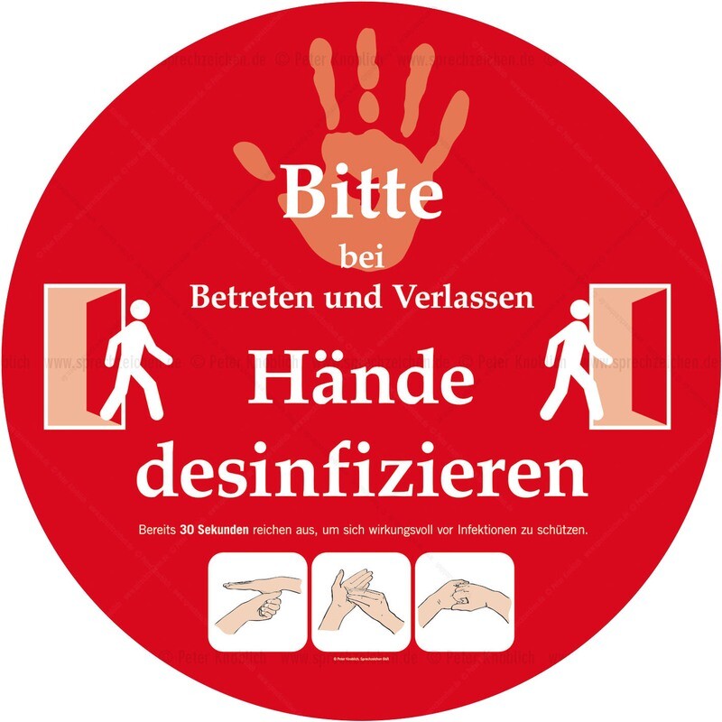 Hinweis-Schild Hände-Desinfektion RUND aus Aludibond