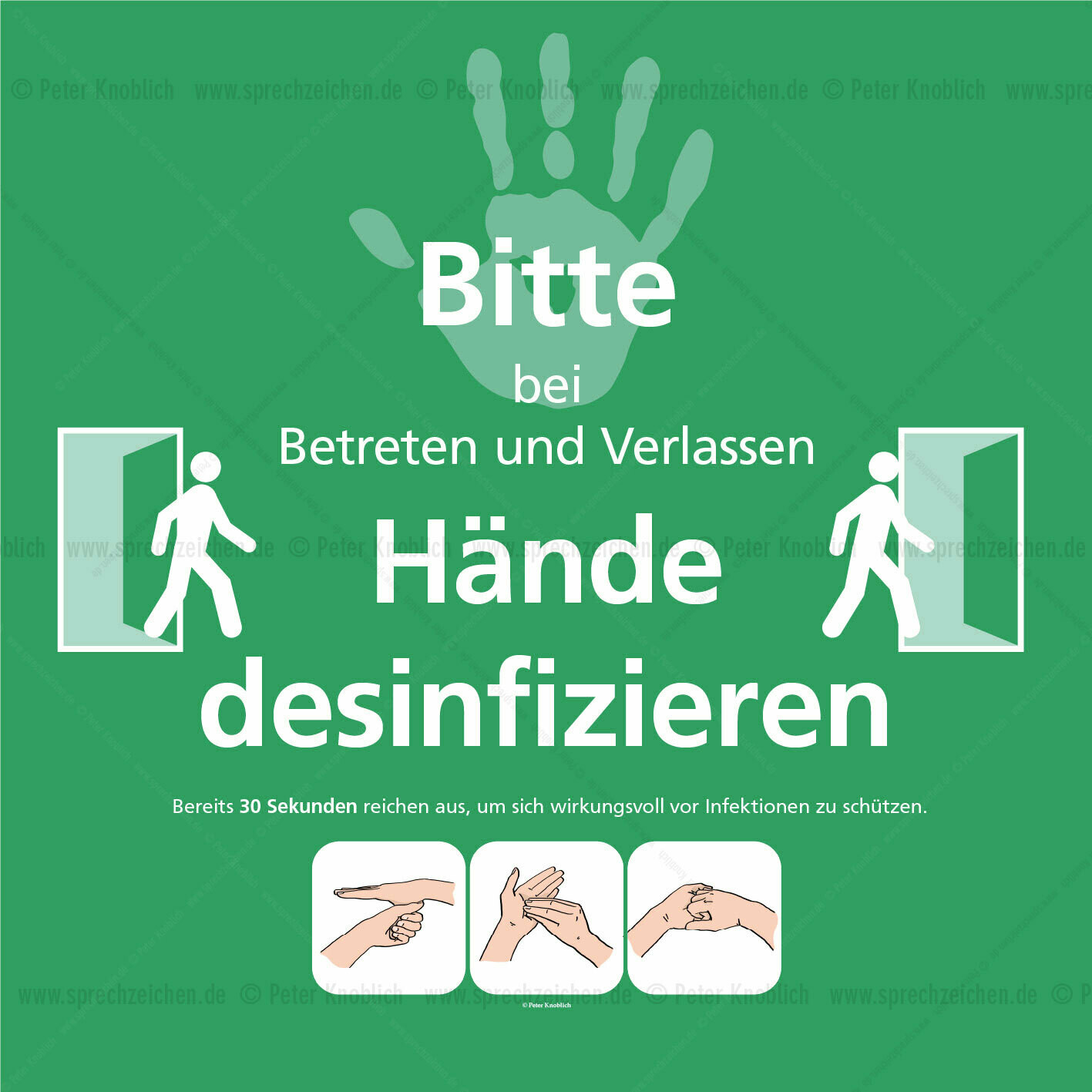 Hinweis-Schild Hände-Desinfektion QUADRAT aus Aludibond