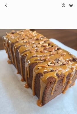 Turtle Half Loaf with Drizzle of Caramel and Pecans