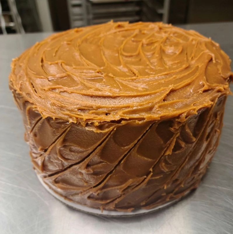 Skillet Caramel Frosting on 2 Layer Original Heirloom Pound Cake