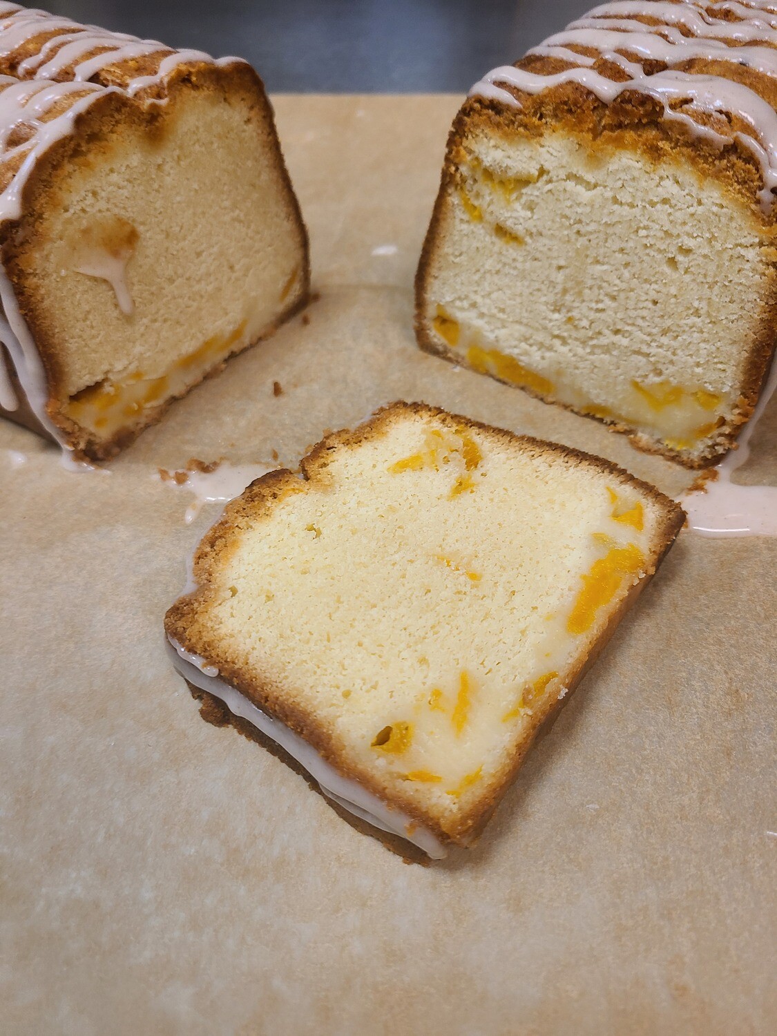 Peach Half Loaf with Brown Sugar & Cinnamon Glaze