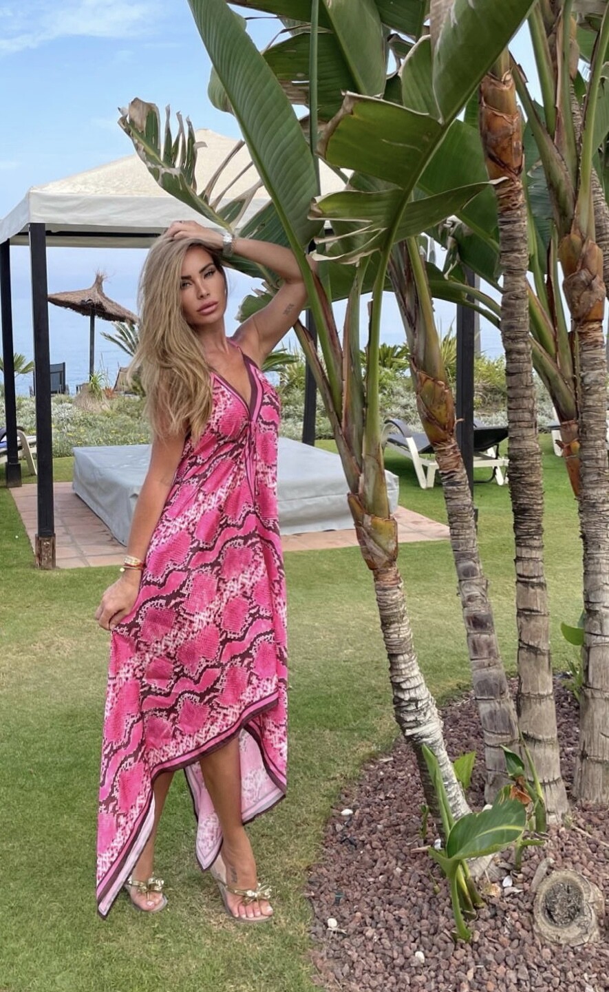 Athena dress in Luxury Hot Pink Snake Print  - luxe limited edition