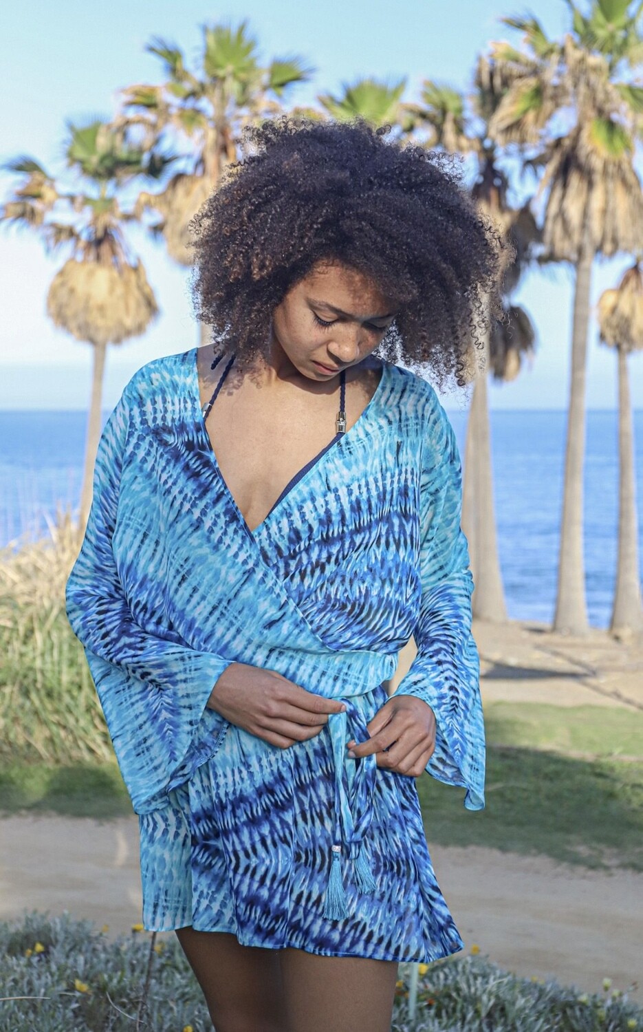 St Lucia dress in luxury aqua tie dye print chiffon  - luxe limited edition