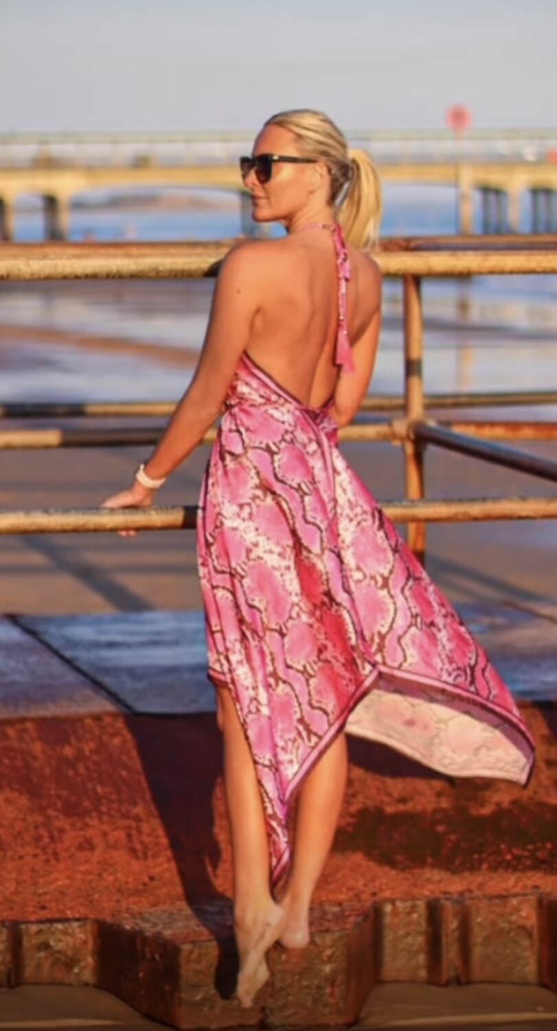 Athena dress in Luxury Hot Pink Snake Print  - luxe limited edition