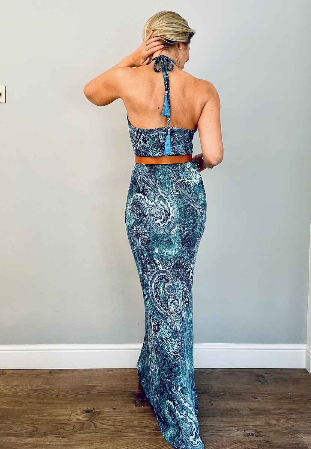 Sirena🧜‍♀️ Mermaid maxi dress in luxury aqua/azul soft knit with lurex highlights- luxe limited edition