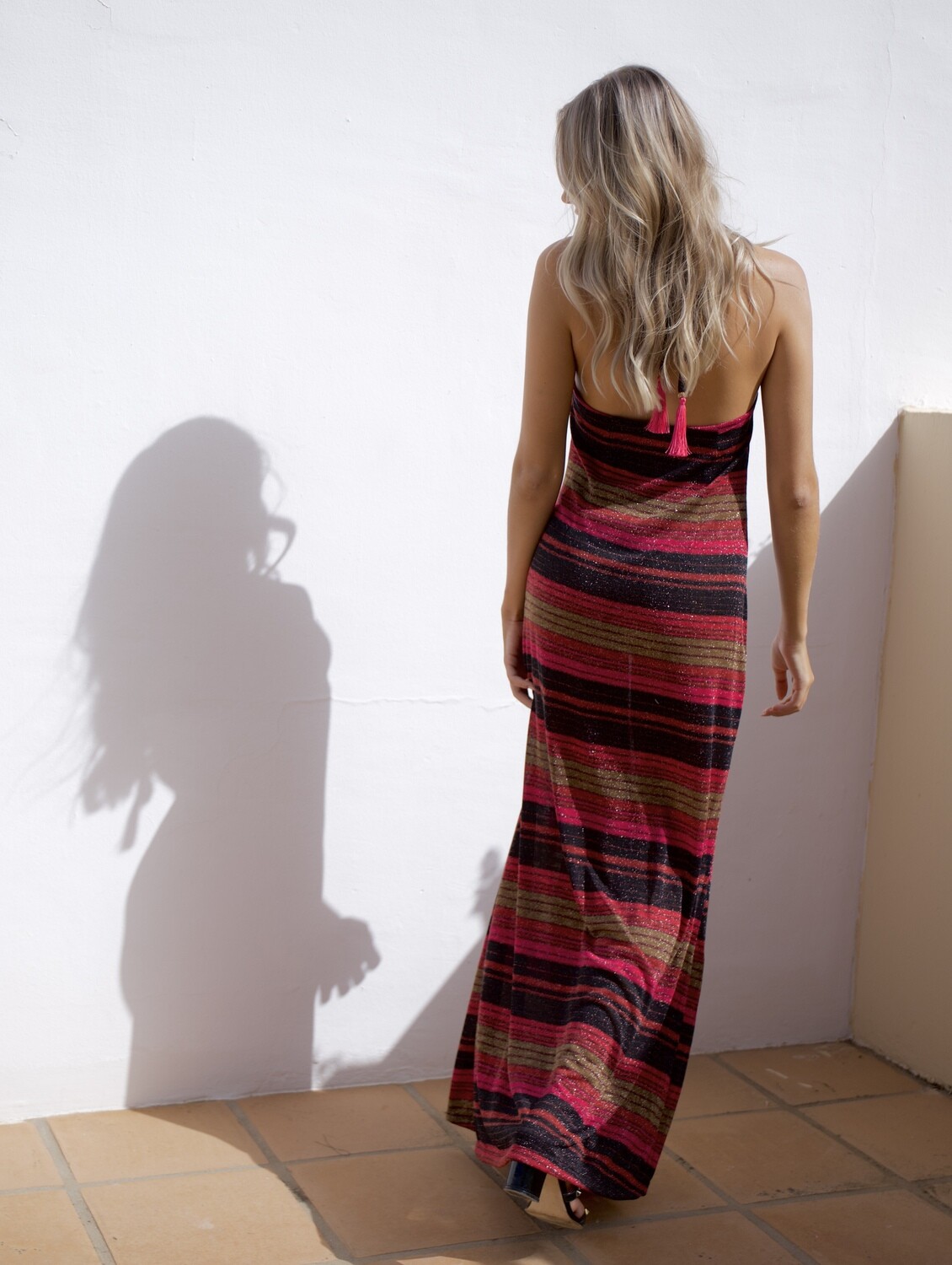 Sirena🧜‍♀️ Mermaid maxi dress in luxury red/pink/black stripes soft knit with lurex highlights- luxe limited edition