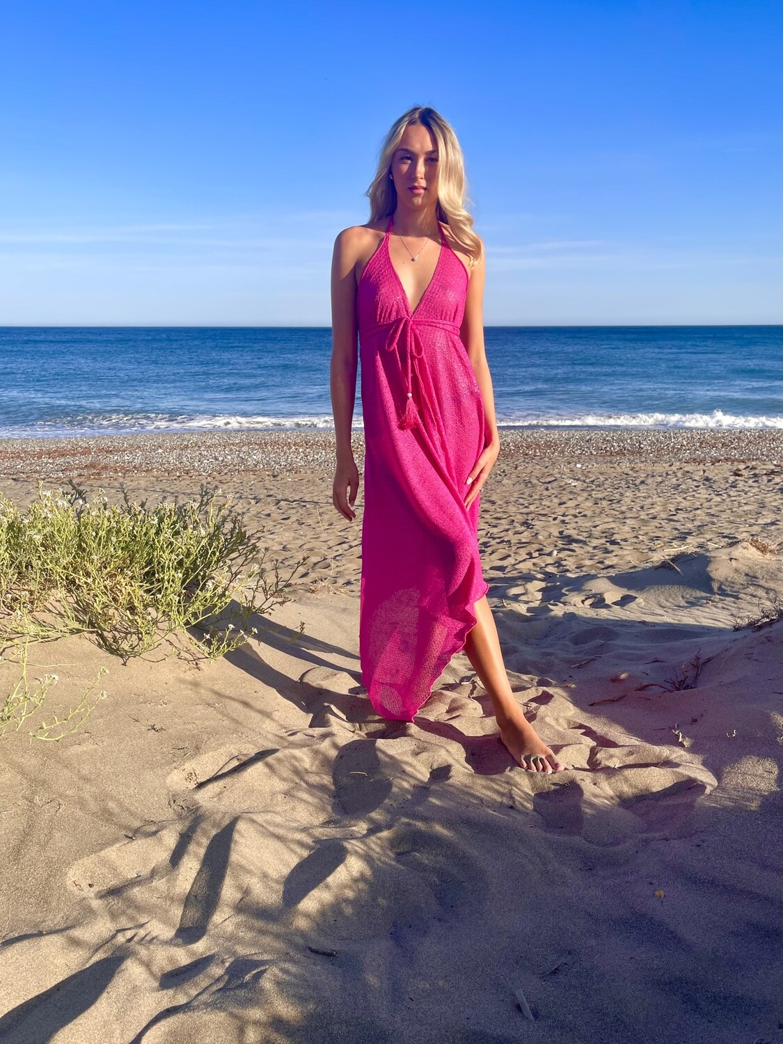 Athena dress in Luxury Hot Pink knit fabric with soft sparkle   - luxe limited edition