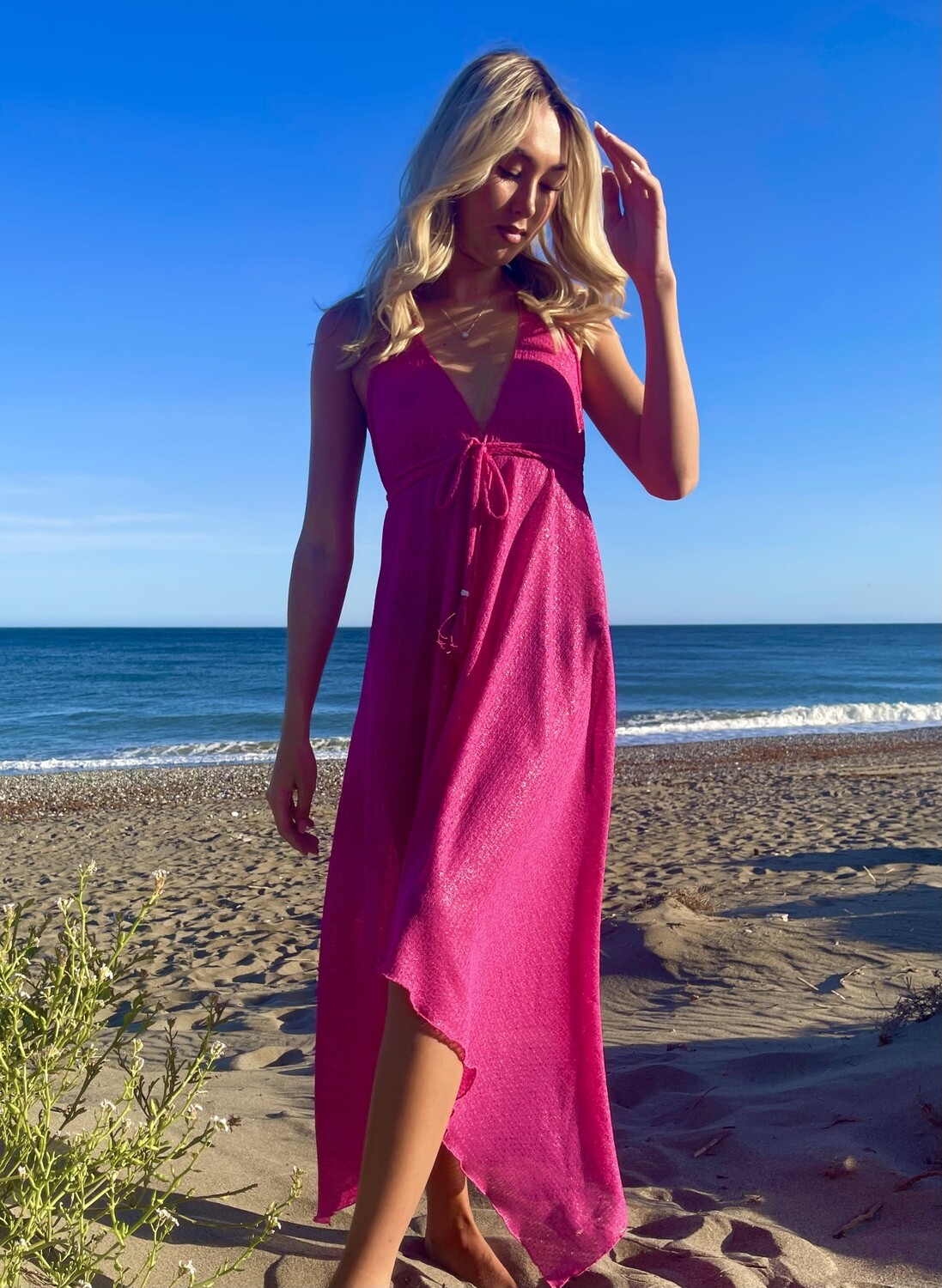 Athena dress in Luxury Hot Pink knit fabric with soft sparkle   - luxe limited edition