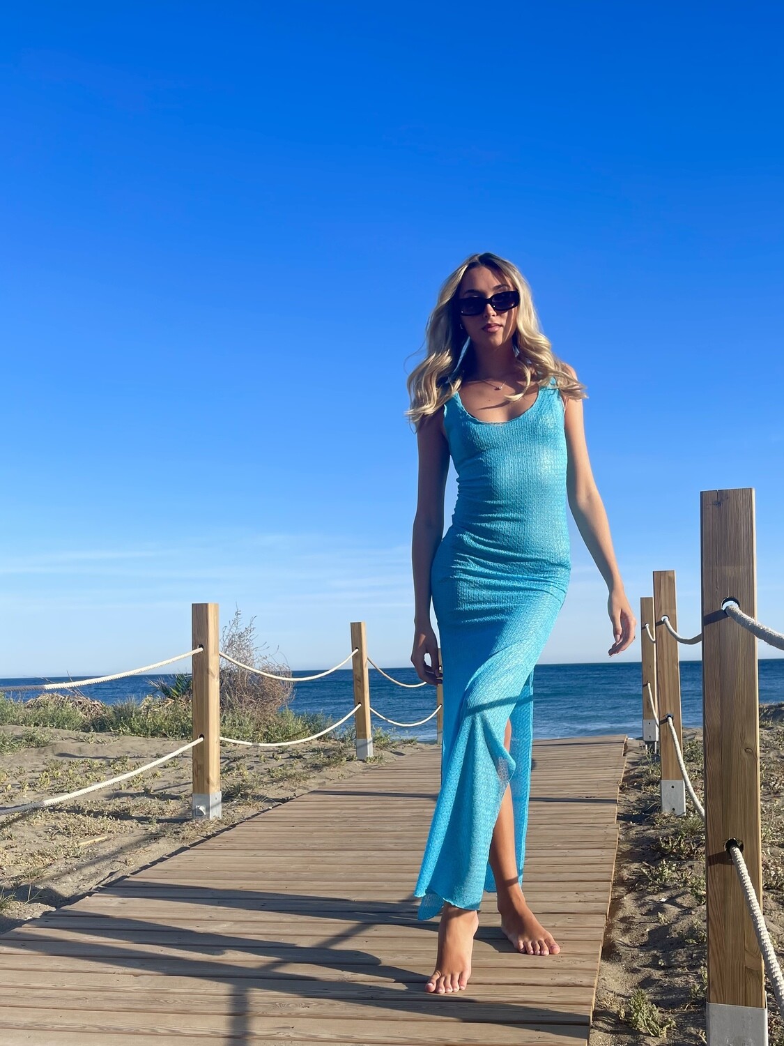 Maldives 🐠 dress in luxury turquoise soft knit with lurex - luxe limited edition