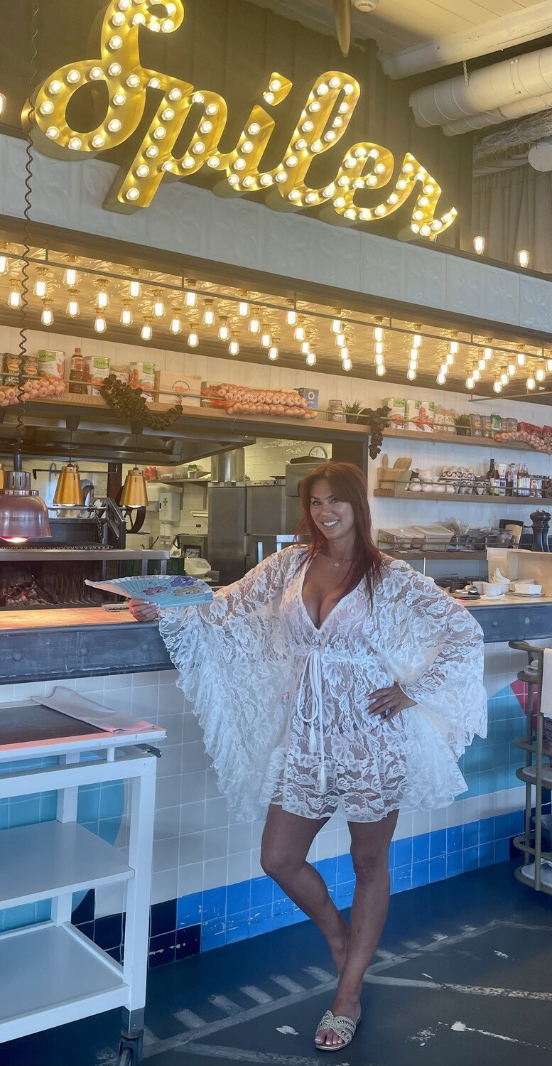 St Kitts Ruffle kaftan in luxury soft white lace - luxe limited edition