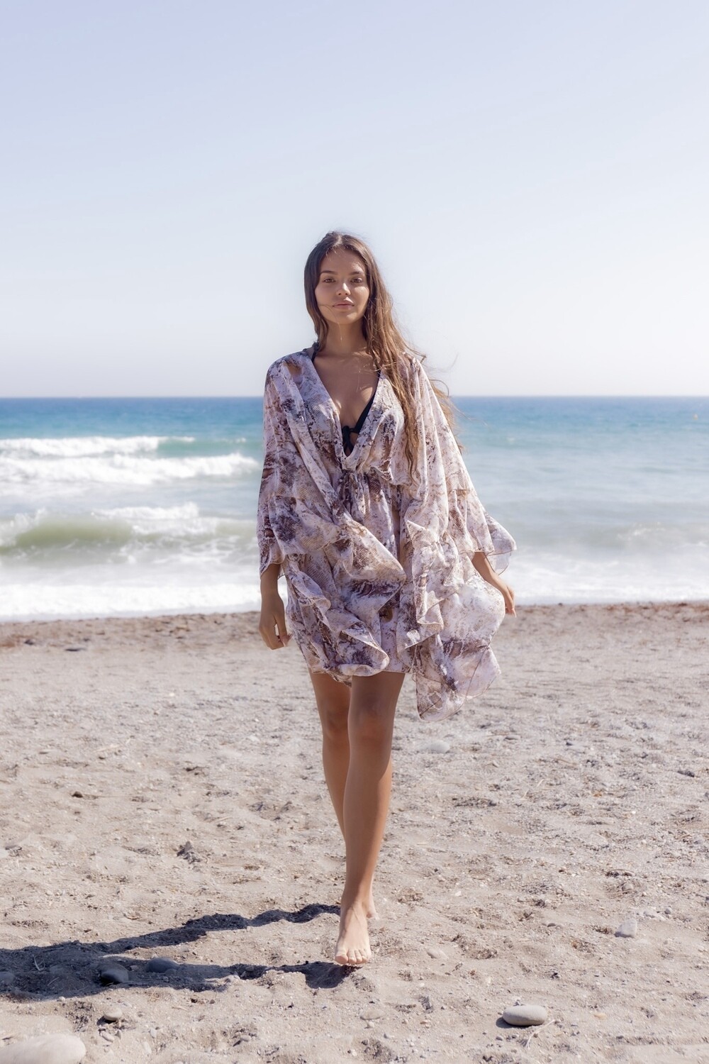 St Kitts Ruffle kaftan in luxury snake print chiffon - luxe limited edition