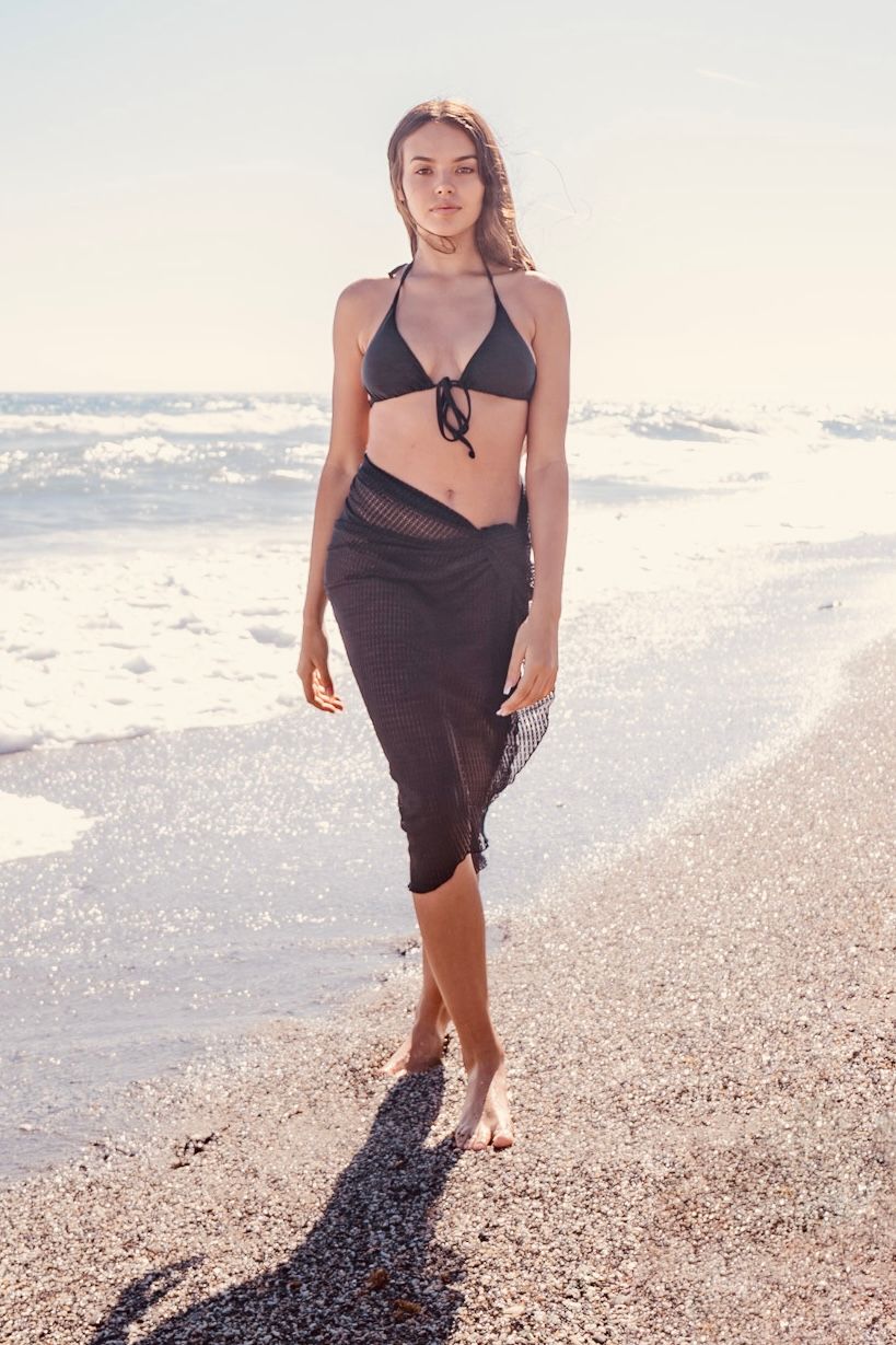 Mauritius midi sarong in luxury  black lace with wavy edge - luxe limited edition