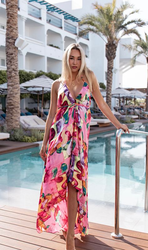 Athena hilo dress in Luxury brights print  - luxe limited edition