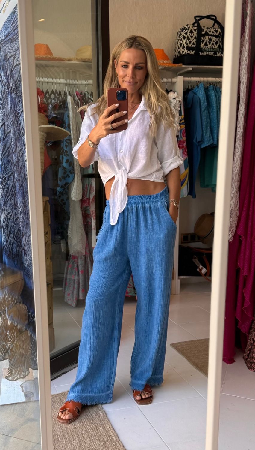 Luxury linen pants in Sky Blue