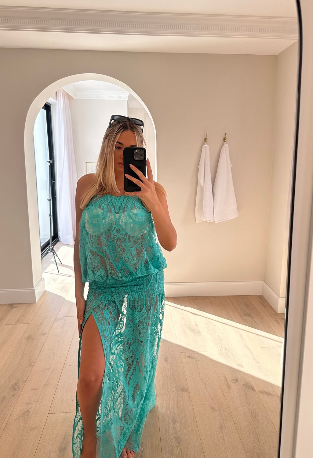 St Barts maxi dress in luxury turquoise  lace - luxe limited edition
