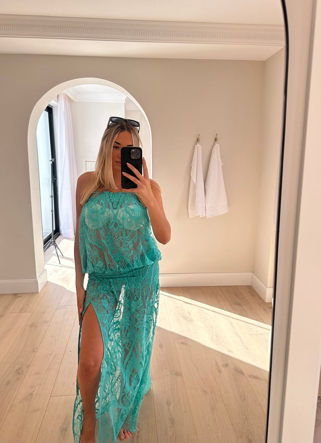 St Barts maxi dress in luxury turquoise  lace - luxe limited edition