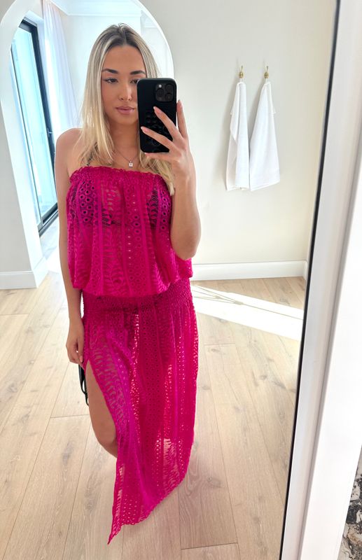St Barts maxi dress in luxury fucsia lace - luxe limited edition