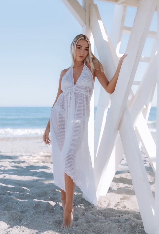Athena dress in luxury white lace with white handmade tassels  - luxe limited edition