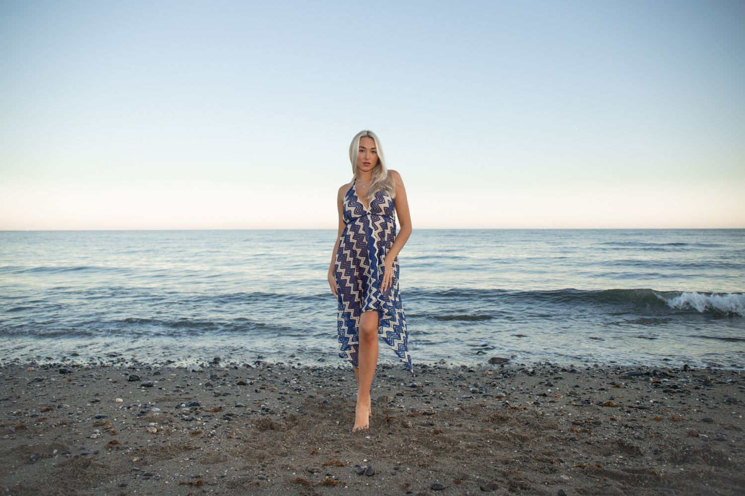 Athena dress in luxury blue and gold zig-zag  - luxe limited edition