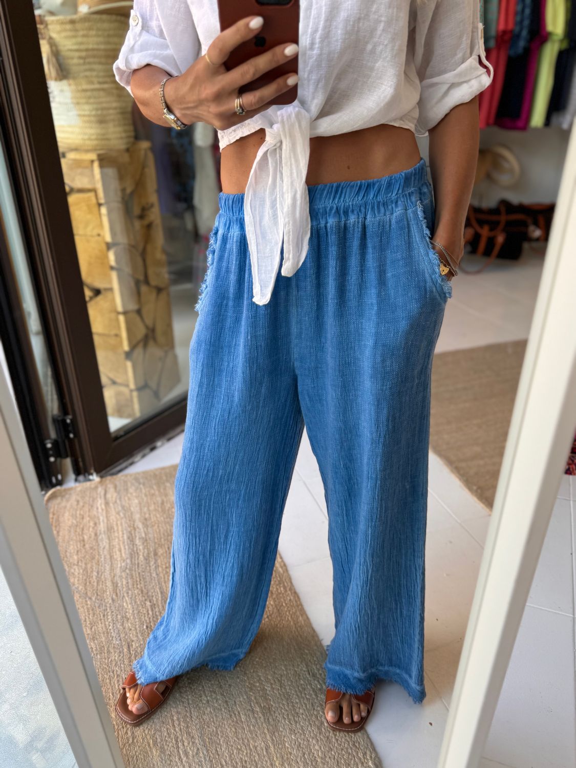 Luxury linen pants in Sky Blue