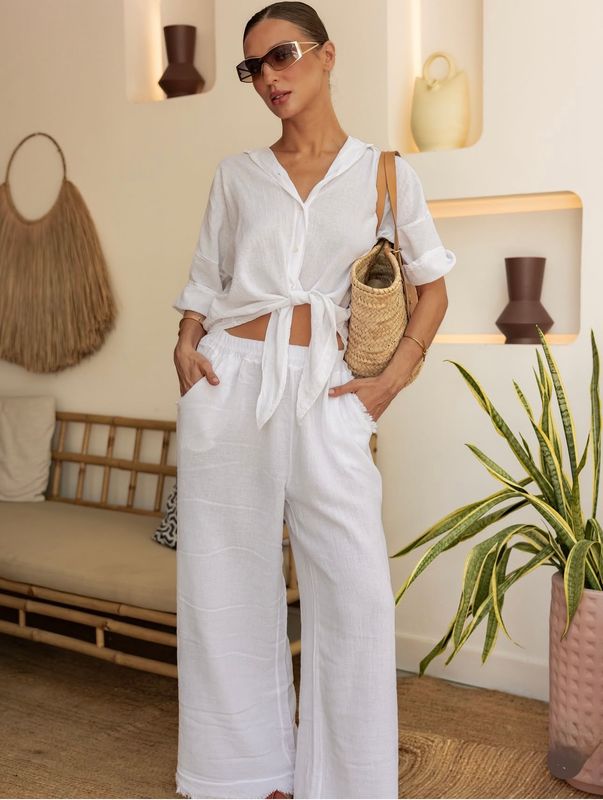 Luxury linen pants in White