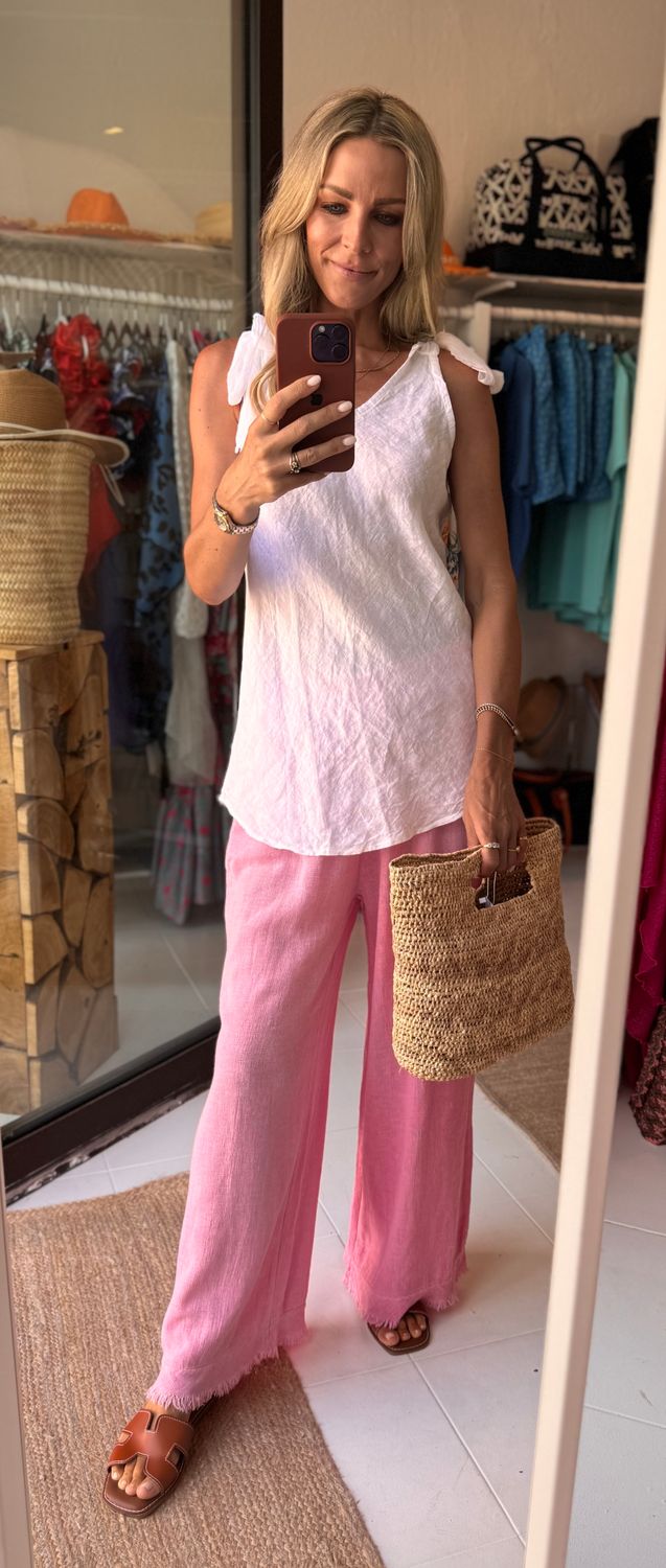 Luxury linen pants in pink