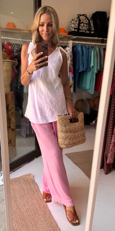 Luxury linen pants in pink