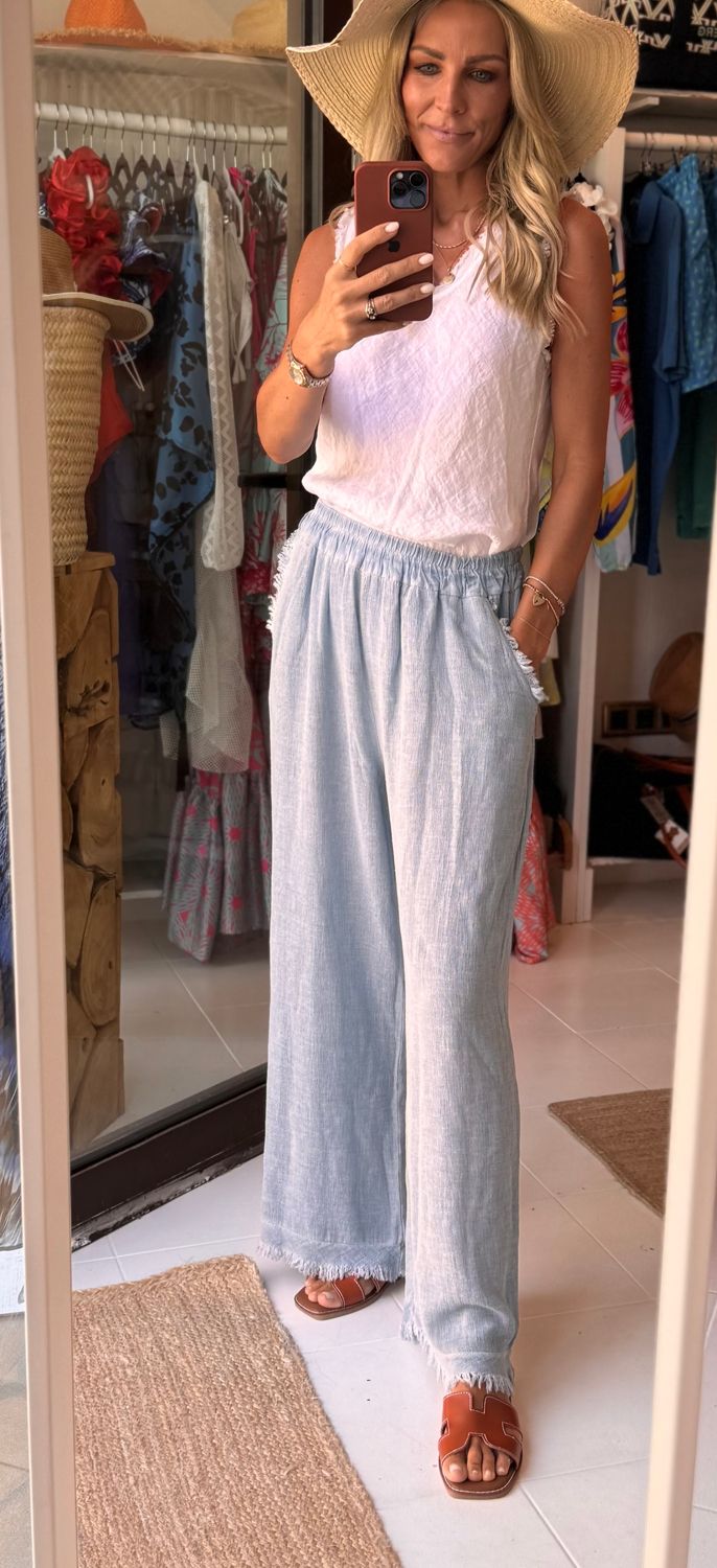 Luxury linen pants in Stonewash blue