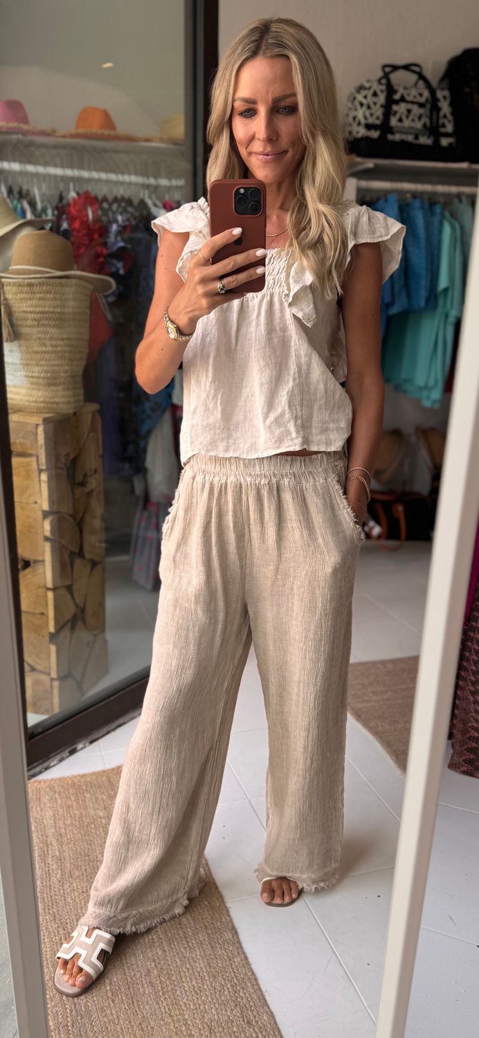 Luxury linen pants in Beige