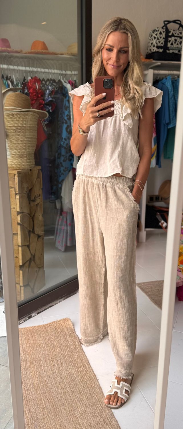 Luxury linen pants in Beige