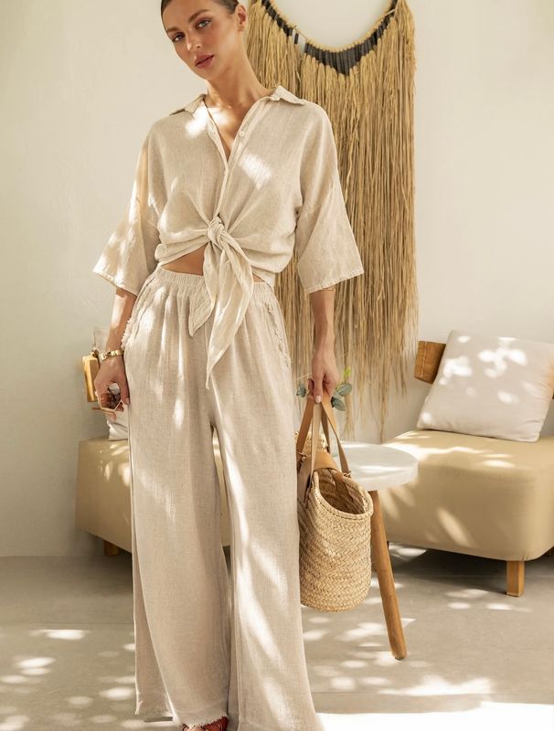 Luxury linen pants in Beige