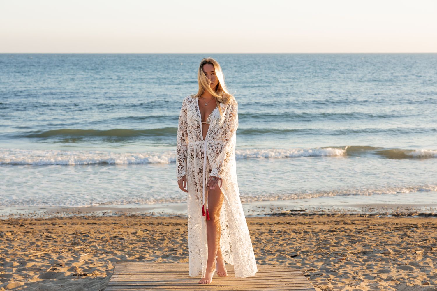 Barbados maxi robe dress in white guipure lace  - luxe limited edition