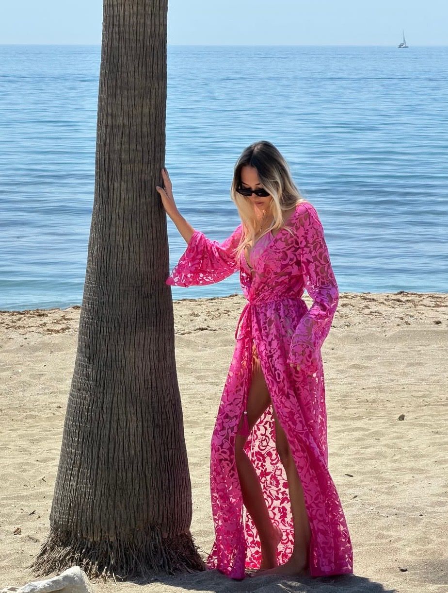 Barbados maxi robe dress in pink exclusive lace  - luxe limited edition