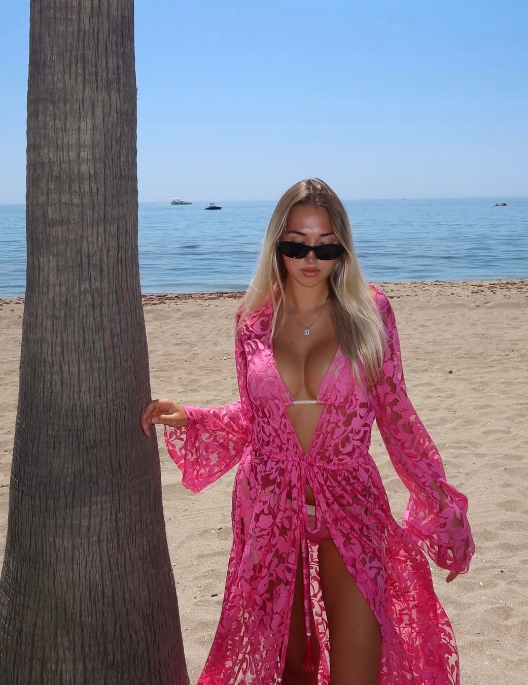 Barbados maxi robe dress in pink exclusive lace  - luxe limited edition