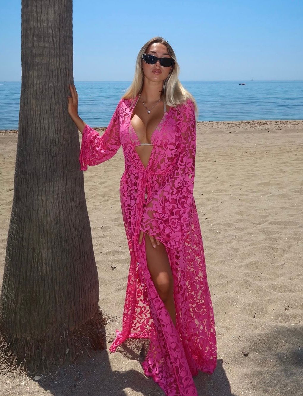 Barbados maxi robe dress in pink exclusive lace  - luxe limited edition